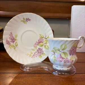 Vintage Rosina Bone China Lilac Floral Teacup and Saucer Set
